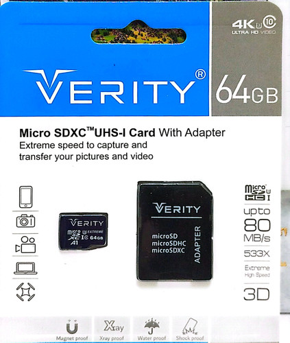 رم میکرو 64 گیگ وریتی Verity U3 C10 80MB/s + خشاب