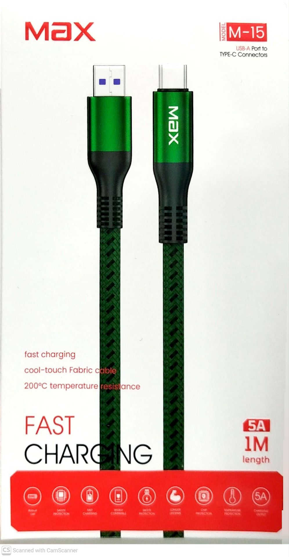 کابل کنفی M-15 MAX یک متری USB به type-C فست شارژ 5A